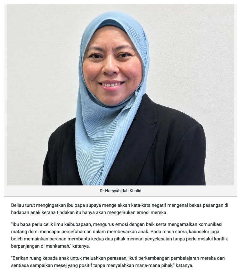 Hak lawatan selepas cerai perlu utama kesejahteraan emosi anak- Temuramah dengan Dr Nursyahidah Khalid